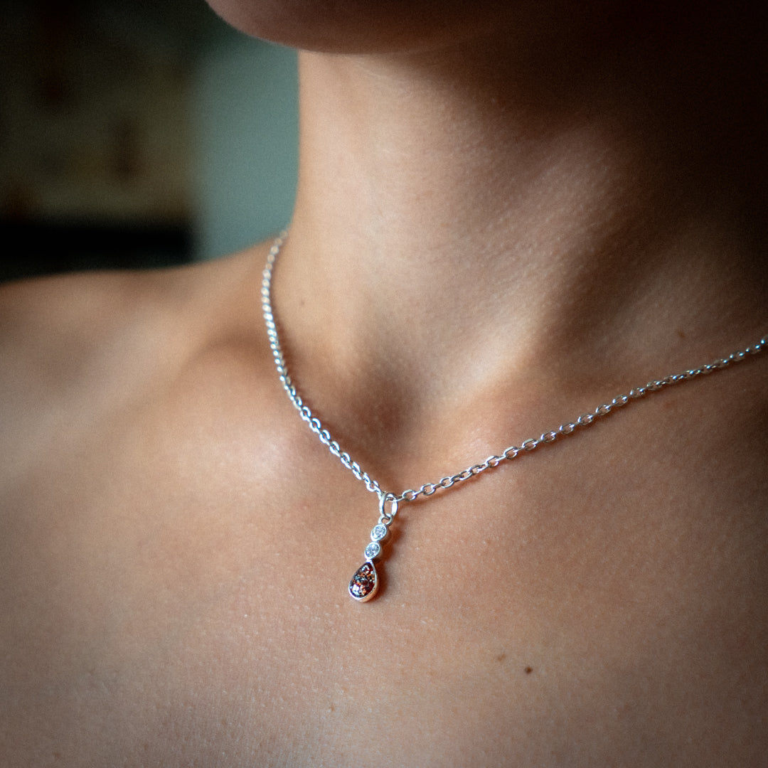 Ashes Necklace - Tear Drop Pendant with Cubic Zirconia