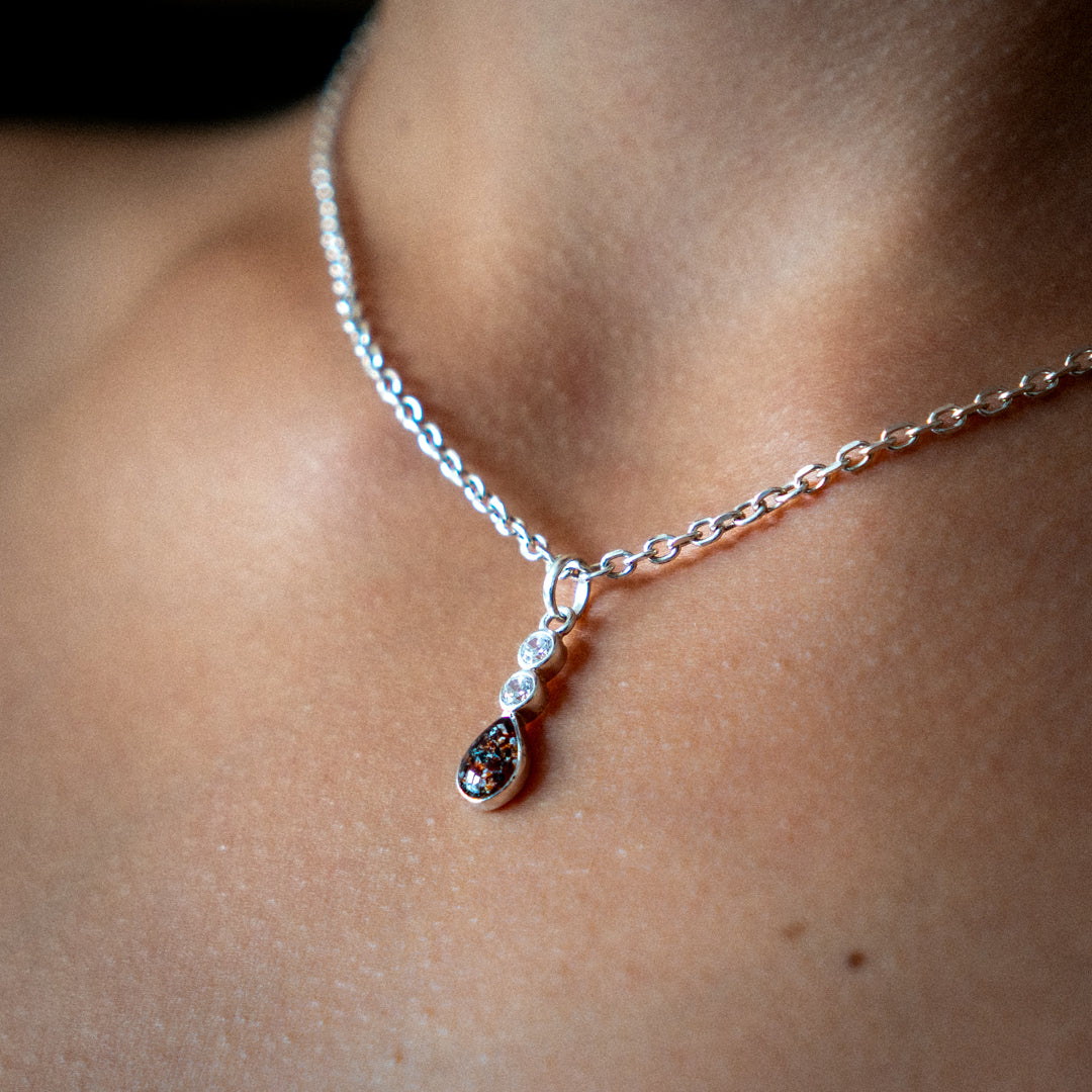 Ashes Necklace - Tear Drop Pendant with Cubic Zirconia