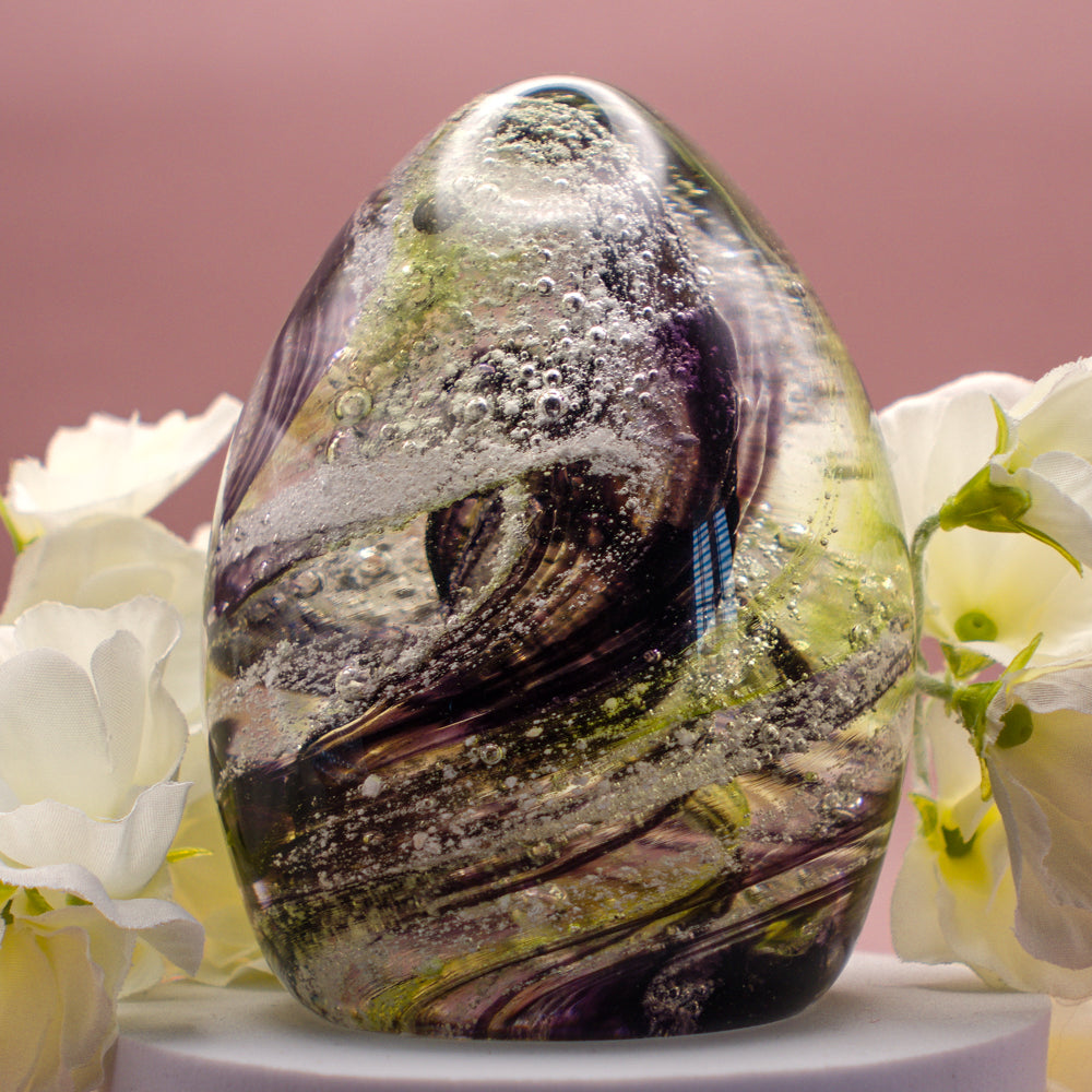 Ashes to Glass Oval Paperweight - Purple & Lime Green