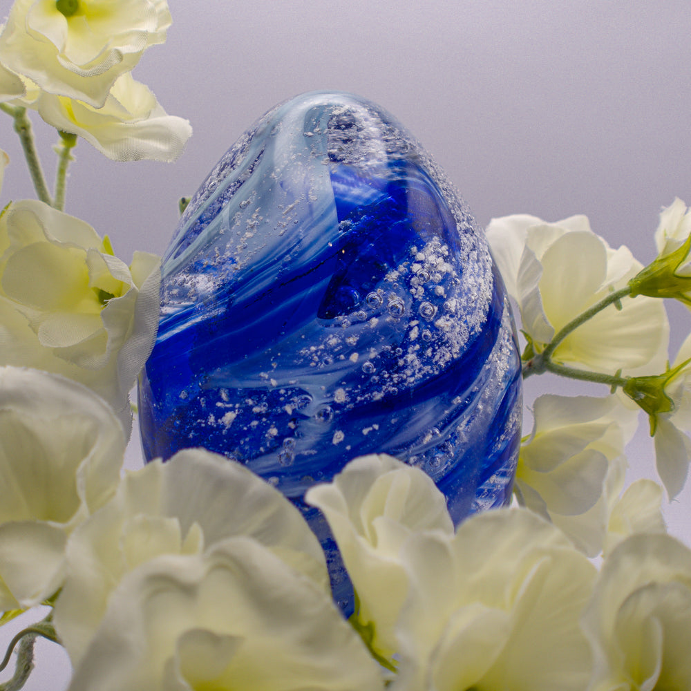 Ashes to Glass Oval Paperweight - Royal Blue & Baby Blue