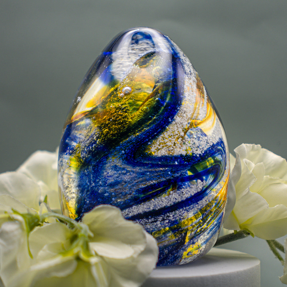 Ashes to Glass Oval Paperweight - Royal Blue & Gold