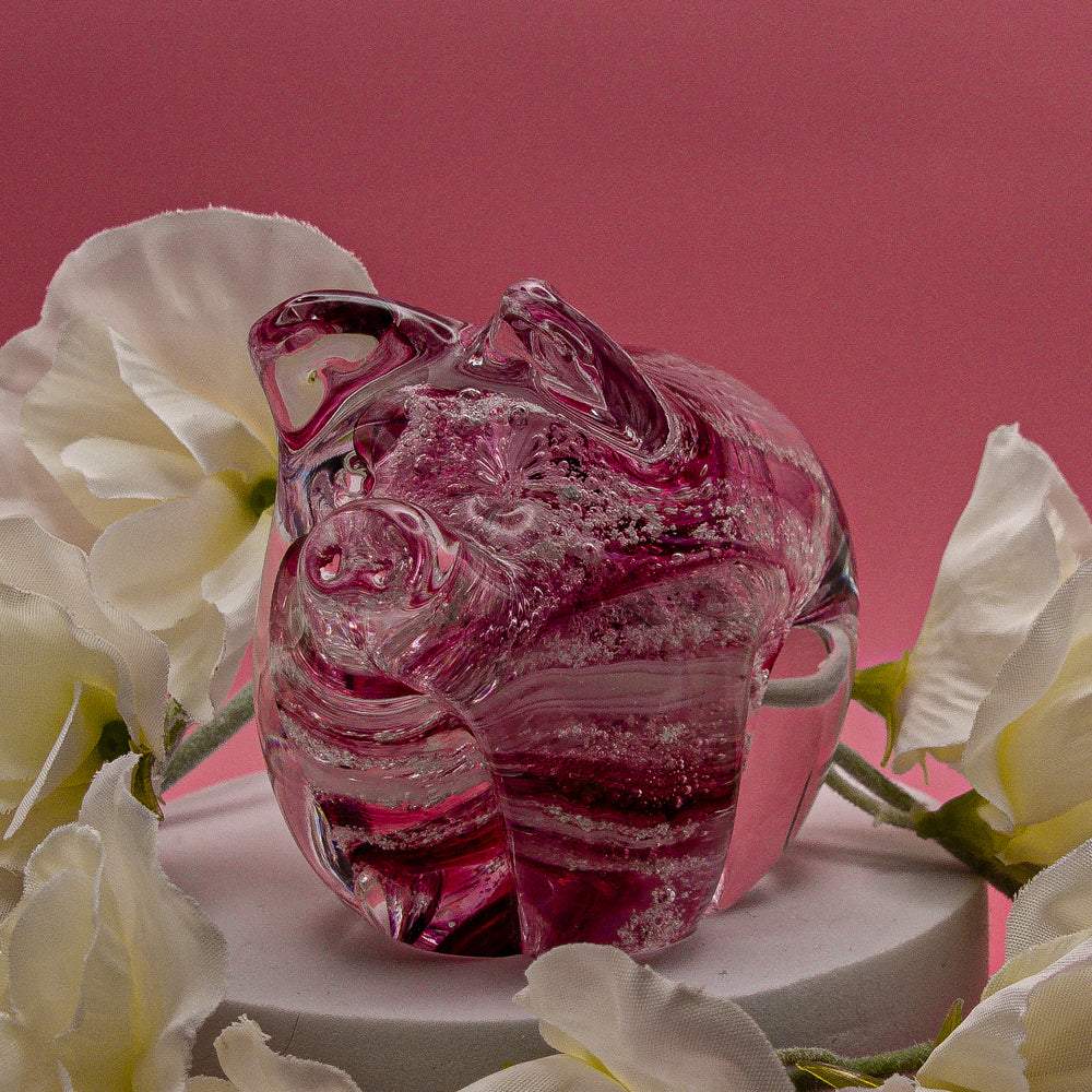 Ashes to Glass Pig - Ruby & Baby Pink