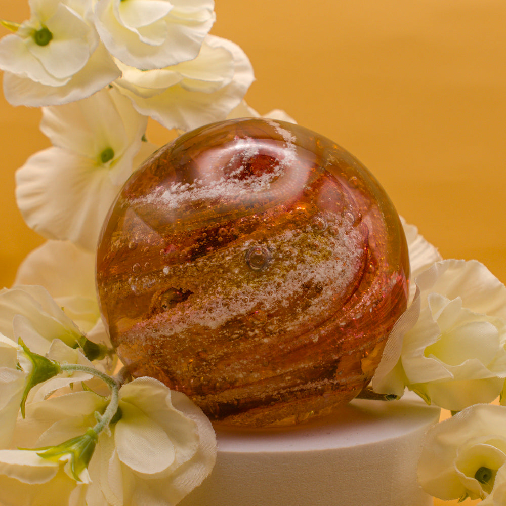 Ashes to Glass Round Paperweight - Garnet & Gold