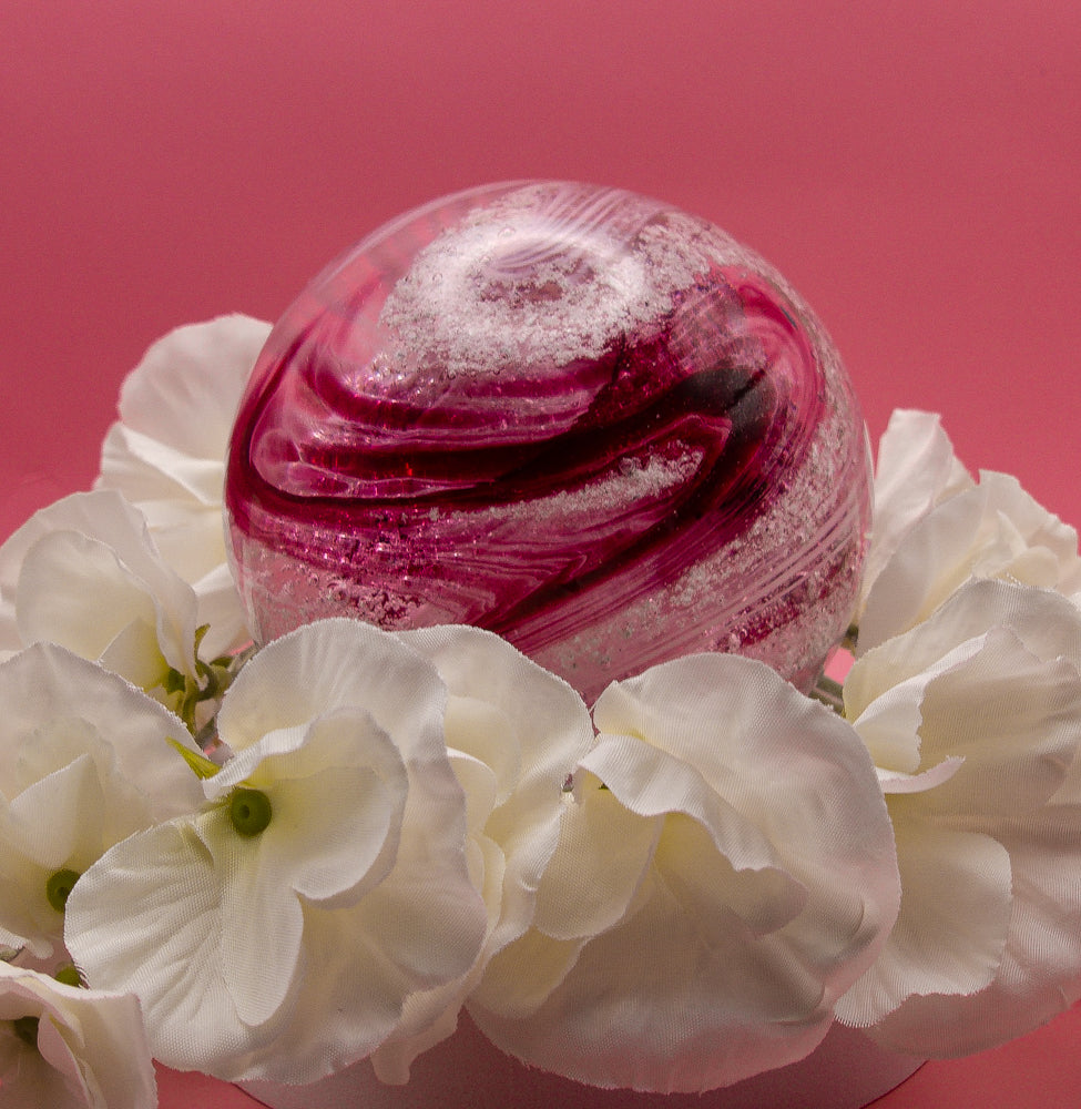 Ashes to Glass Round Paperweight - Ruby & Baby Pink
