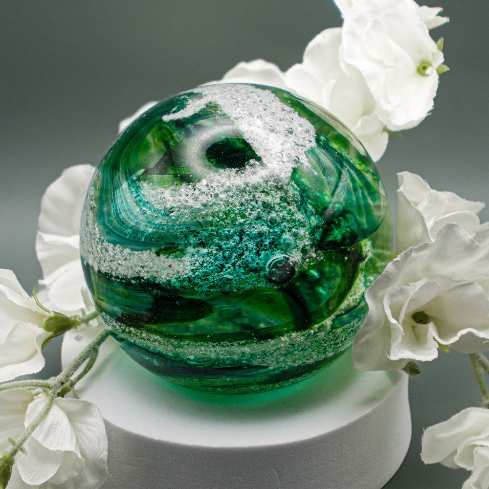 Ashes to Glass Round Paperweight - Spring Greens