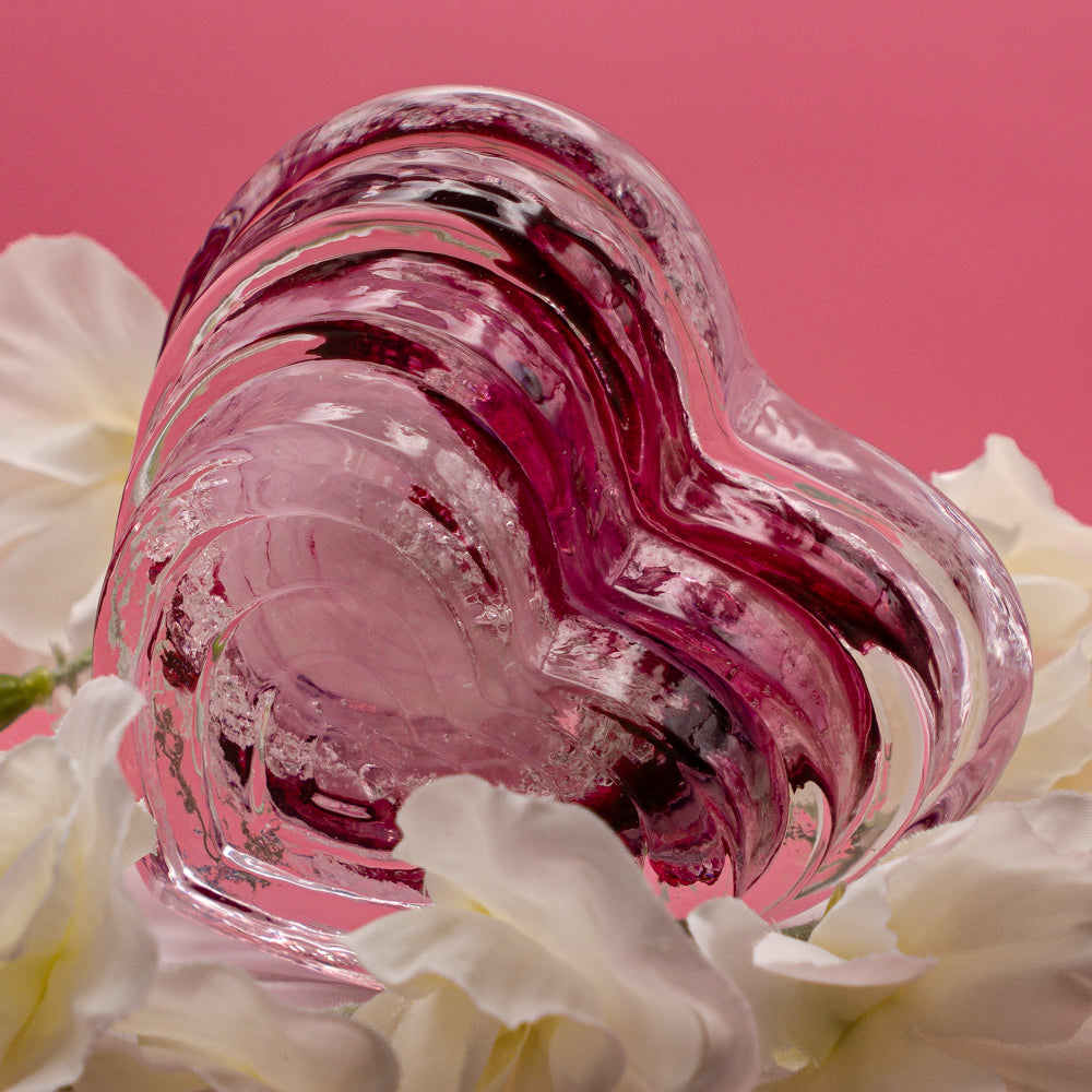 Ashes to Glass Step Heart Paperweight - Ruby & Baby Pink
