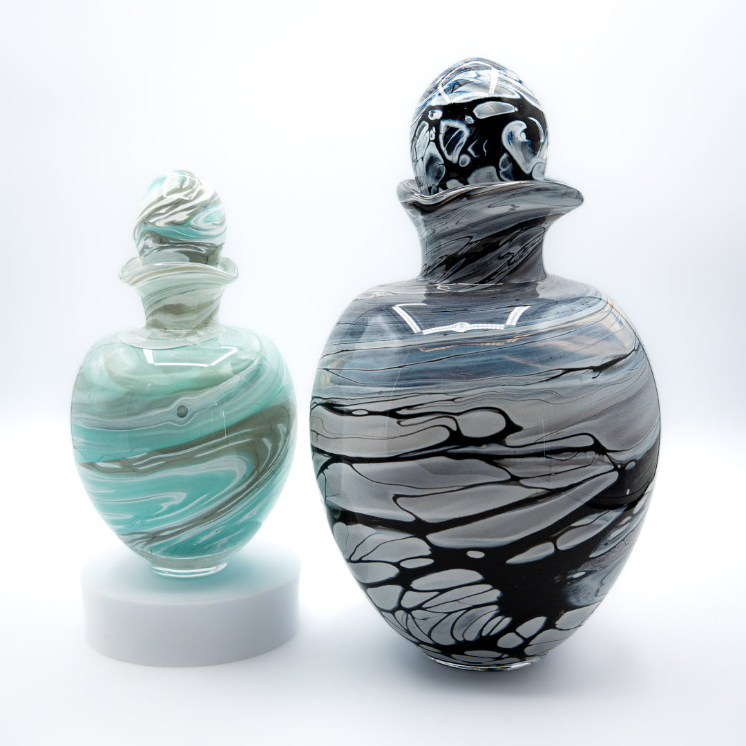 Glass Urn Small - Pigeon Grey & Celadon Green