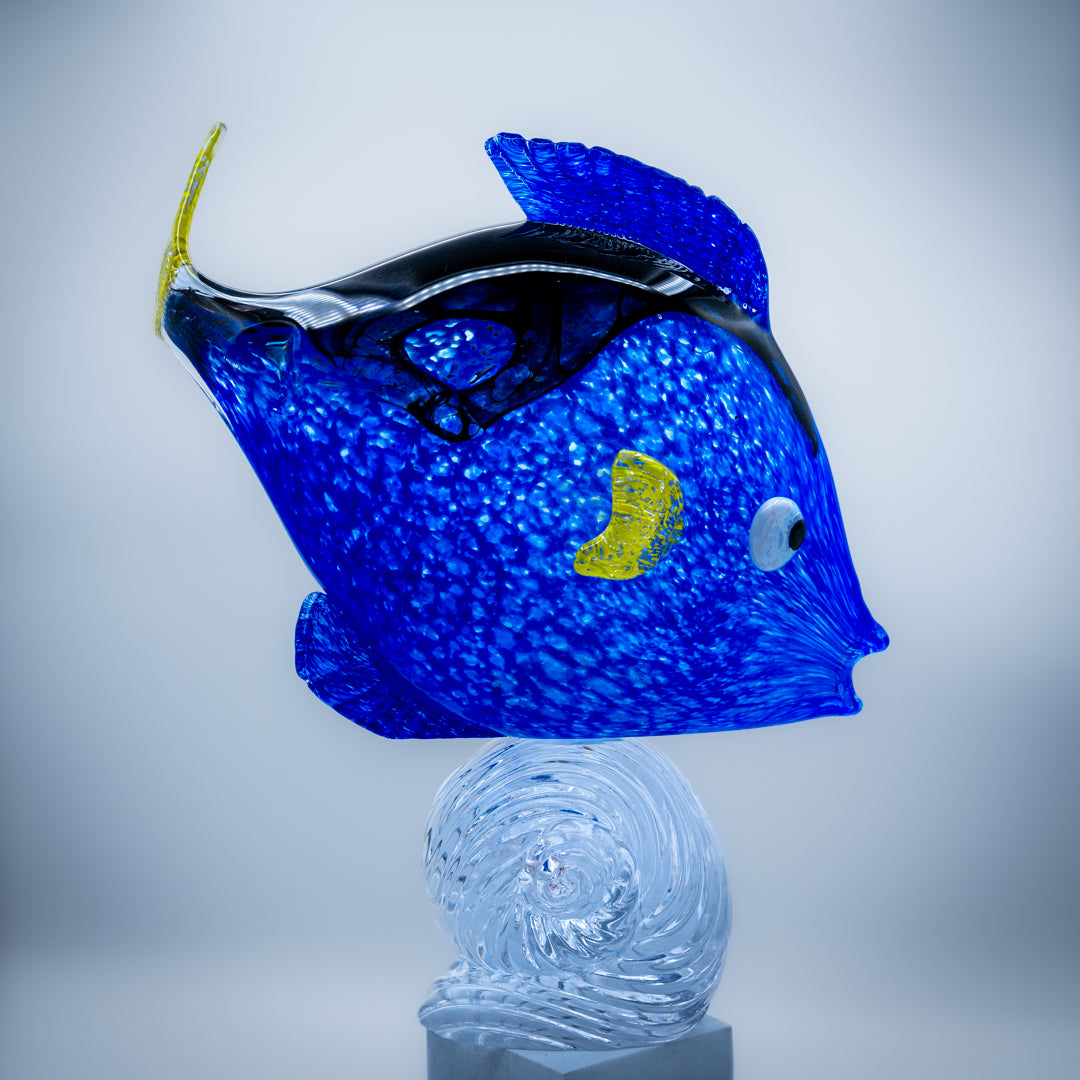 Regal Blue Tang Fish riding a wave