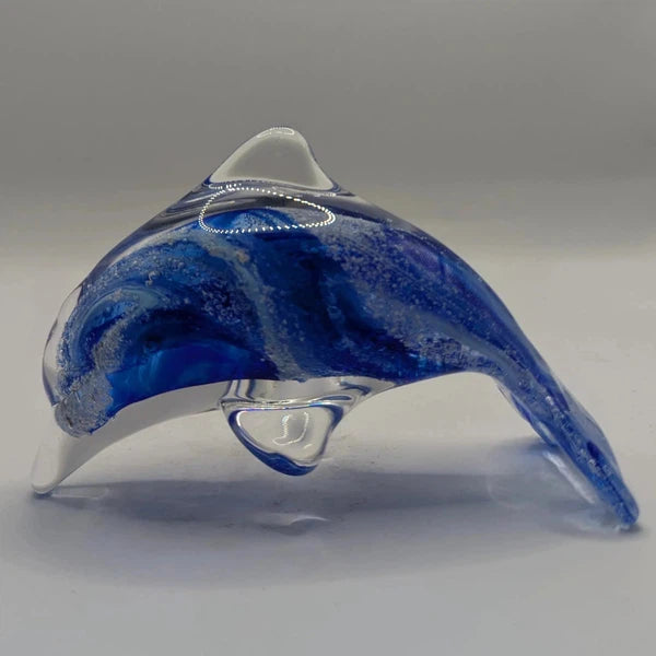 Ashes to Glass Dolphin-Cremation Ashes Glass-Stuart Wiltshire Glass Outlet-Purple & Lime Green with Ashes-Stuart Wiltshire Glass Ltd