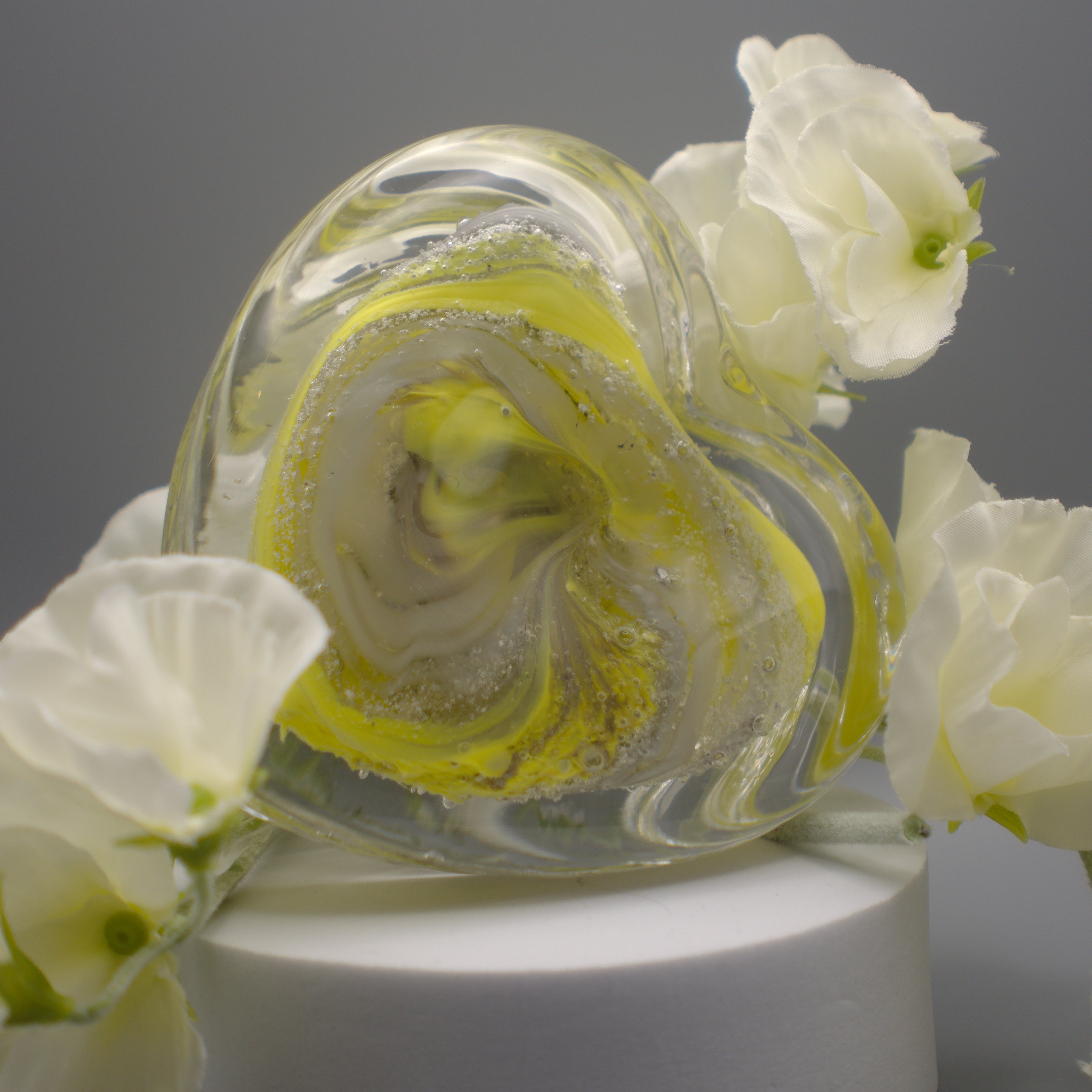 Ashes to glass step heart paperweight memorial.