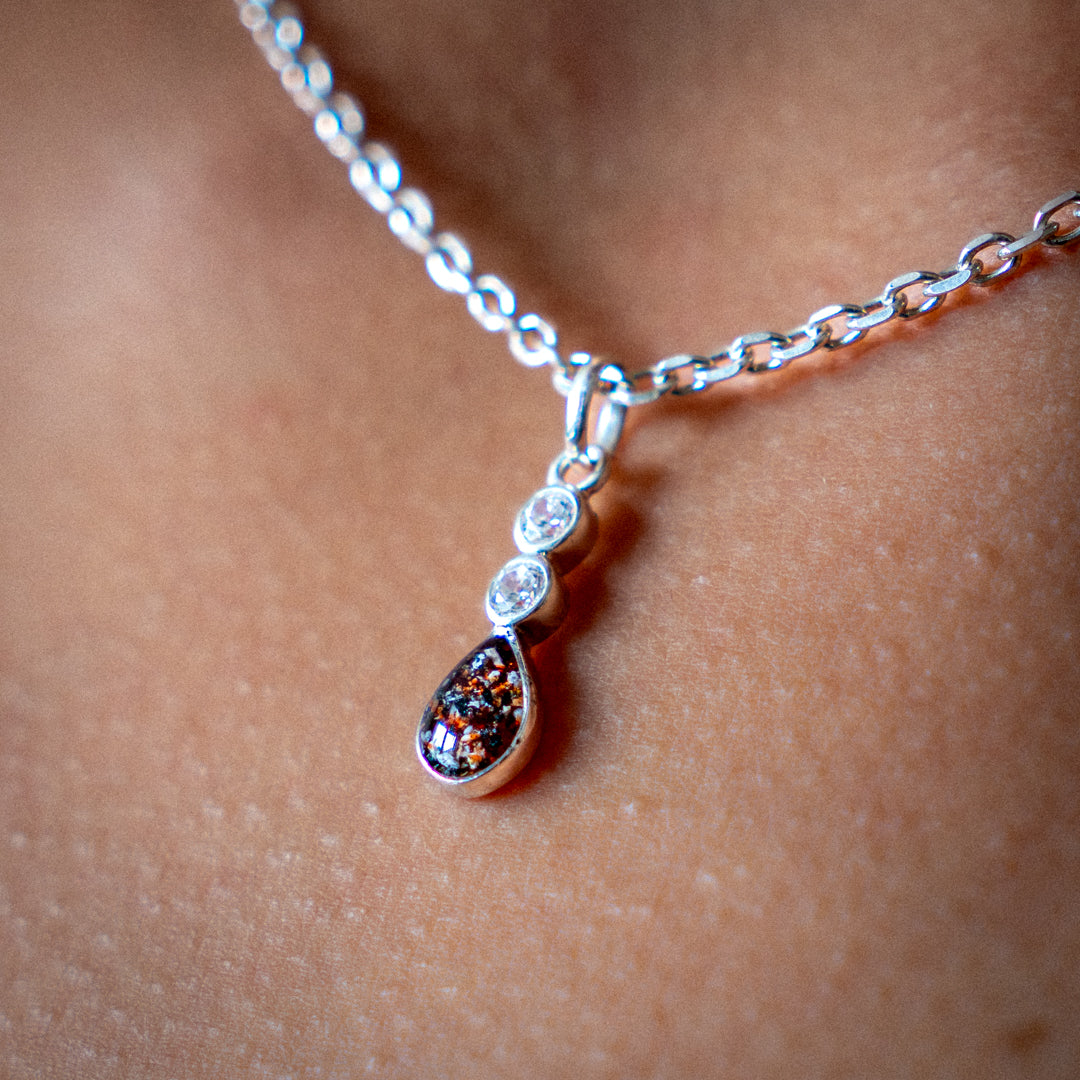Ashes Necklace - Tear Drop Pendant with Cubic Zirconia