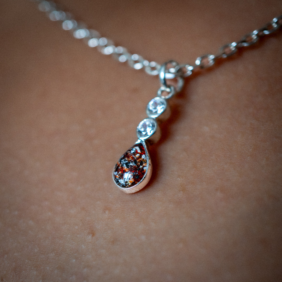 Ashes Necklace - Tear Drop Pendant with Cubic Zirconia