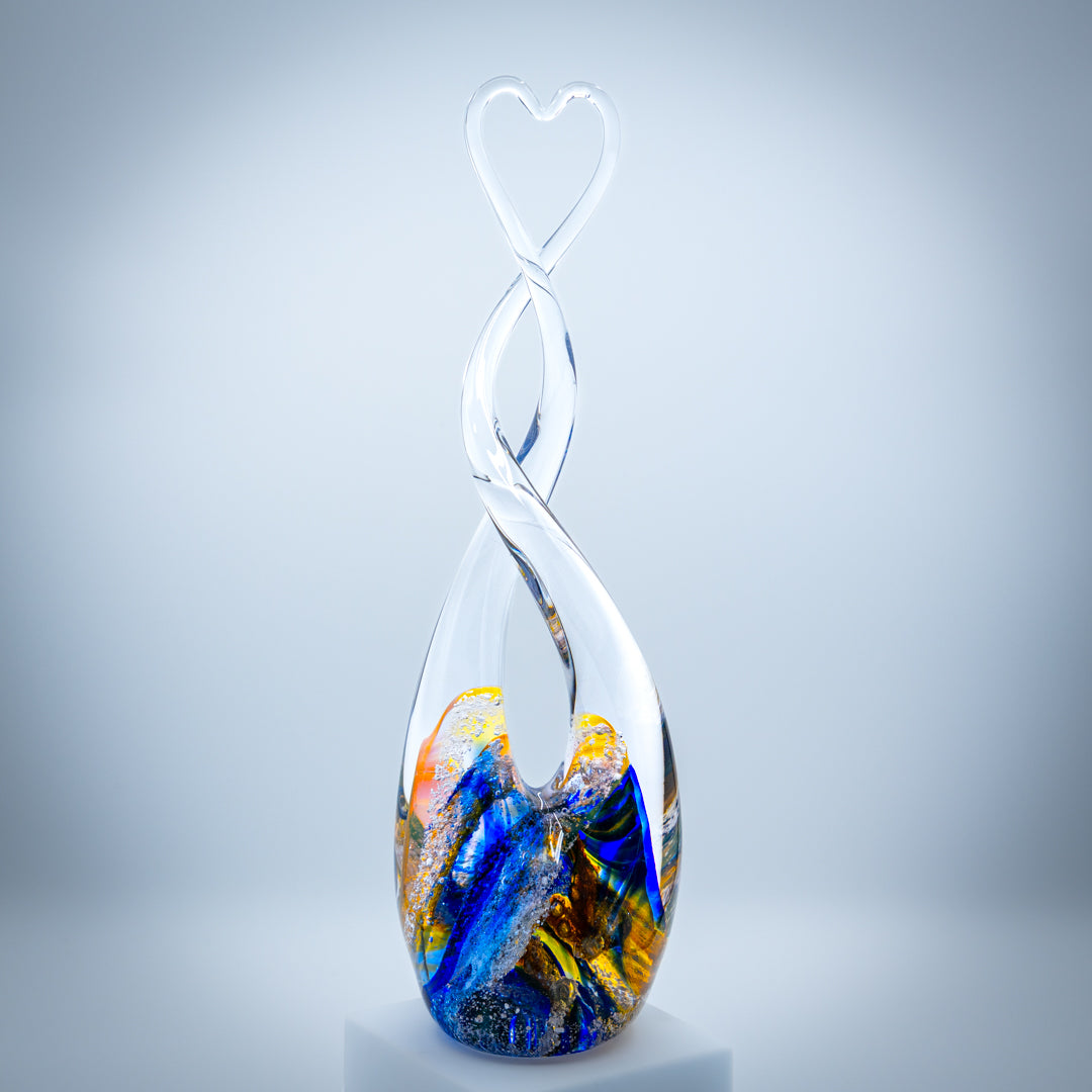 Ashes to Glass Heart Sculpture - Royal Blue & Gold