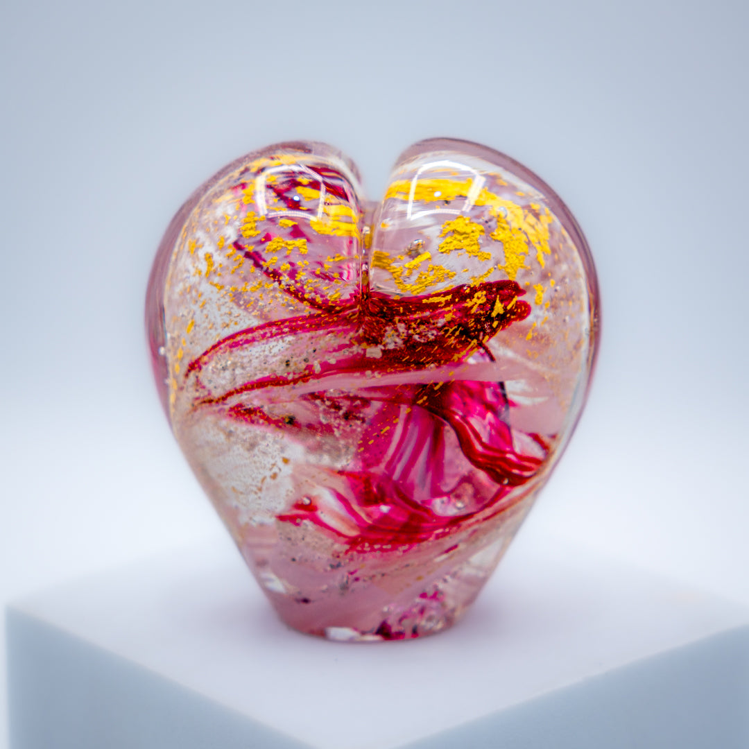 Ashes to Glass Mini Heart Sculpture with Gold Leaf