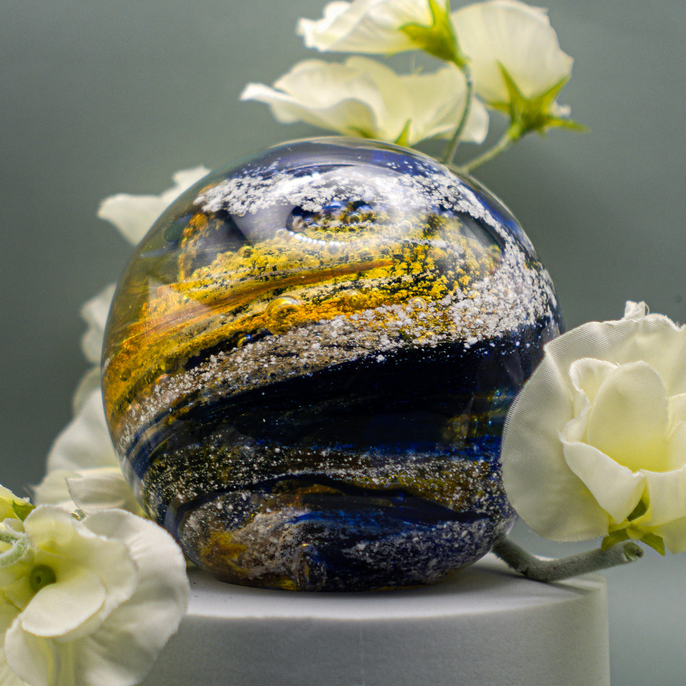 Royal Blue & Gold Ashes Round Paperweight