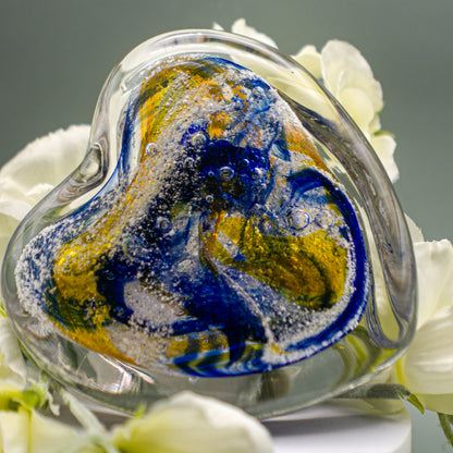 Ashes to Glass Step Heart Paperweight - Ruby & Baby Pink