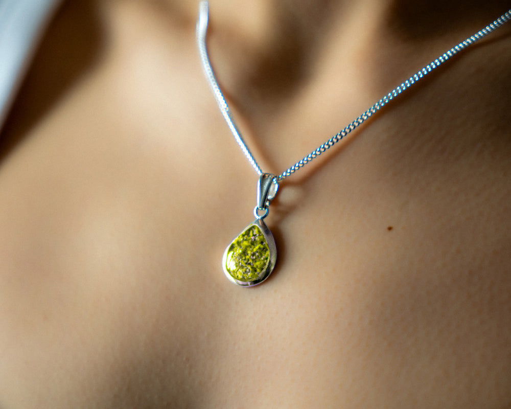 Ashes tear drop pendant canary yellow