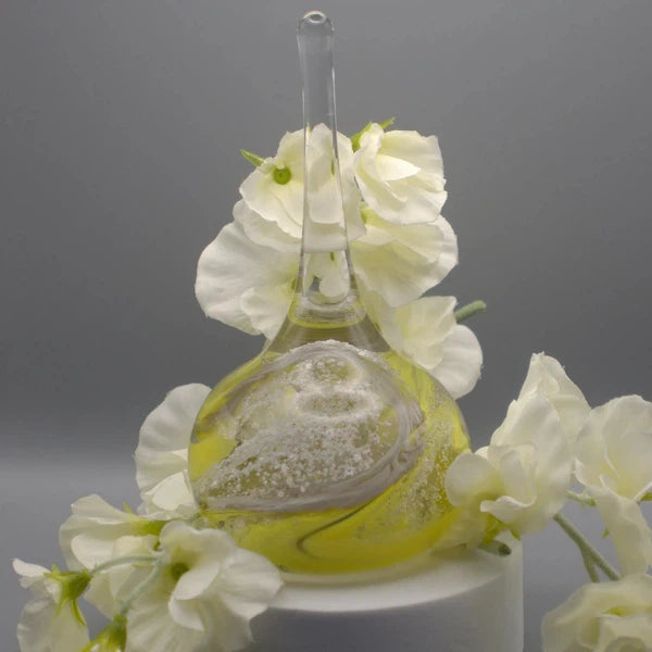 Ashes to Glass Ring Stand-Cremation Ashes Glass-Stuart Wiltshire Glass Outlet-Lemon Yellow & Grey with Ashes-Stuart Wiltshire Glass Ltd