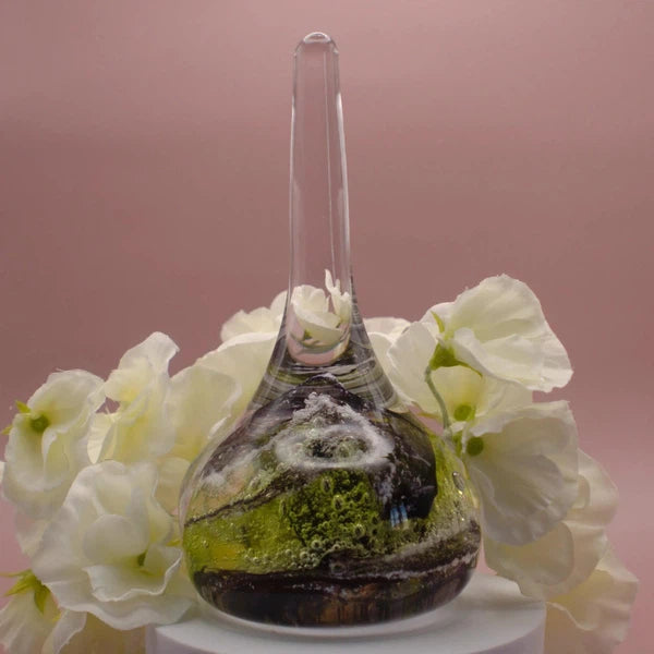 Ashes to Glass Ring Stand-Cremation Ashes Glass-Stuart Wiltshire Glass Outlet-Purple & Lime Green with Ashes-Stuart Wiltshire Glass Ltd