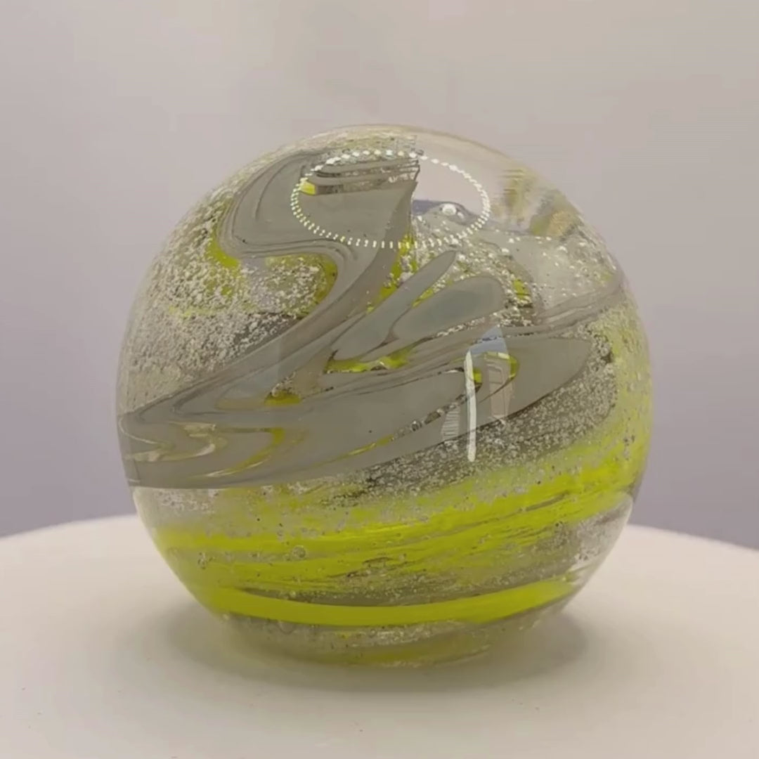 Lemon Yellow & Grey Round Paperweight