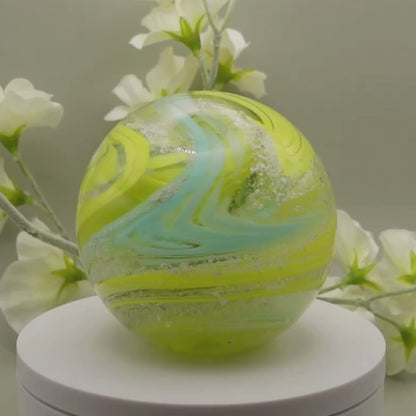 Ashes to Glass Round Paperweight - Purple & Lime Green