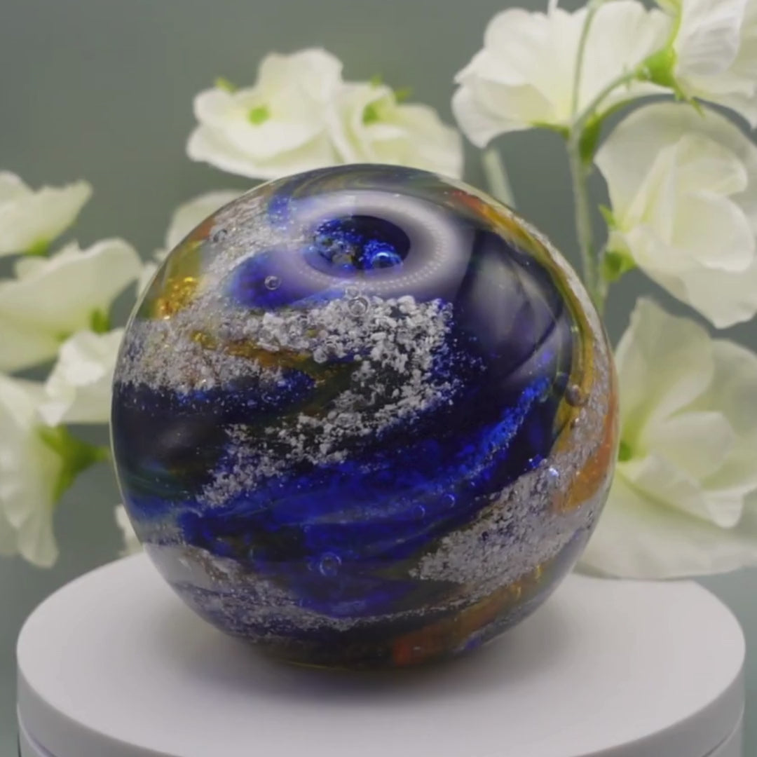 Royal Blue & Gold Ashes to Glass Round Paperweight