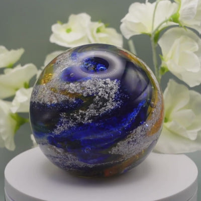 Royal Blue & Gold Ashes to Glass Round Paperweight