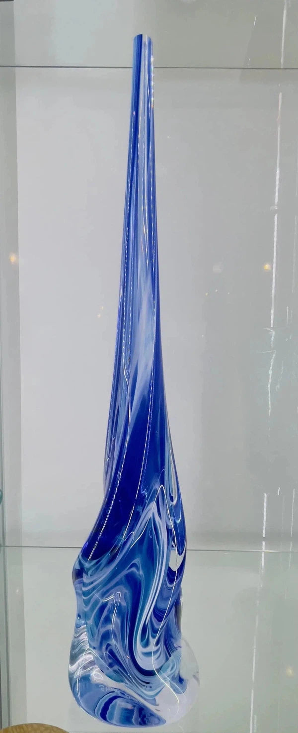 Vortex Sculptures-Sculptures-Stuart Wiltshire Glass Outlet-Cobalt Blue Medium Blue & White-Stuart Wiltshire Glass Ltd